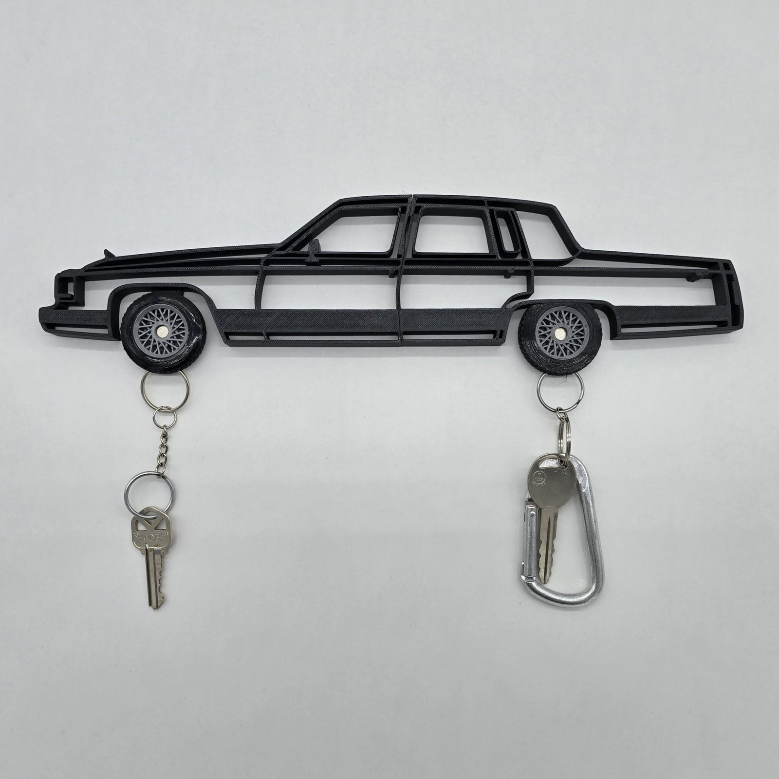 90-92 Cadillac Brougham Magnetic Key Hanger Wheel Keychain Set Wall Art Car Outline