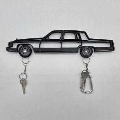 90-92 Cadillac Brougham Magnetic Key Hanger Wheel Keychain Set Wall Art Car Outline