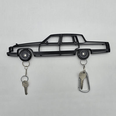 90-92 Cadillac Brougham Magnetic Key Hanger Wheel Keychain Set Wall Art Car Outline