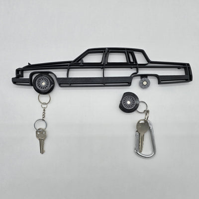 90-92 Cadillac Brougham Magnetic Key Hanger Wheel Keychain Set Wall Art Car Outline