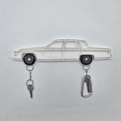 90-92 Cadillac Brougham Magnetic Key Hanger Wheel Keychain Set Wall Art Car Outline
