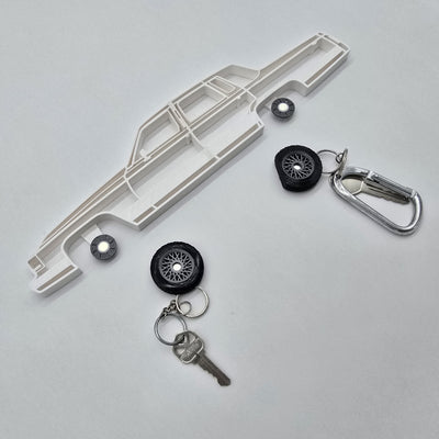 90-92 Cadillac Brougham Magnetic Key Hanger Wheel Keychain Set Wall Art Car Outline