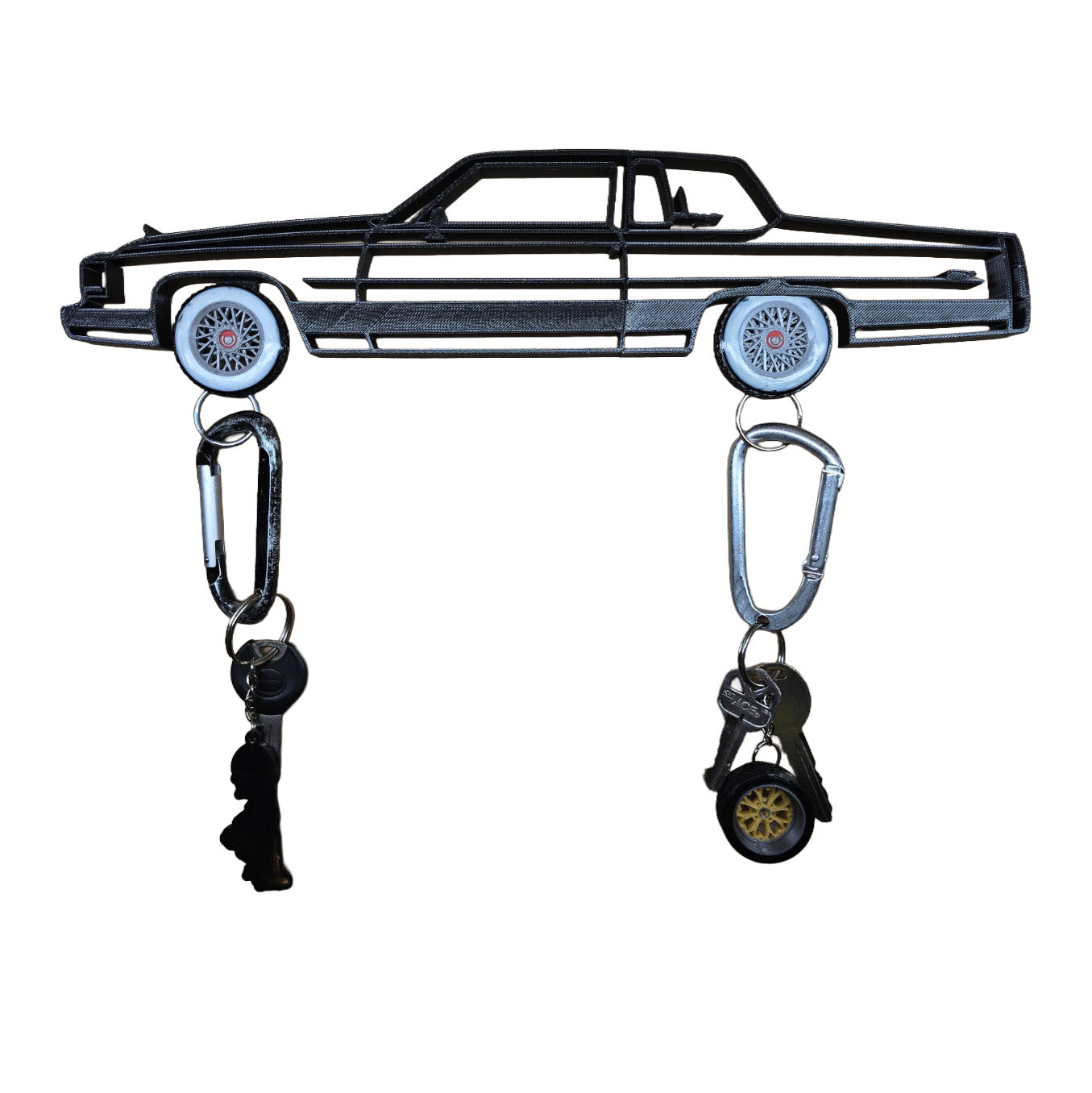 Cadillac Brougham Coupe 2 Door Magnetic Key Hanger Wheel Keychain Set Wall Art Car Outline