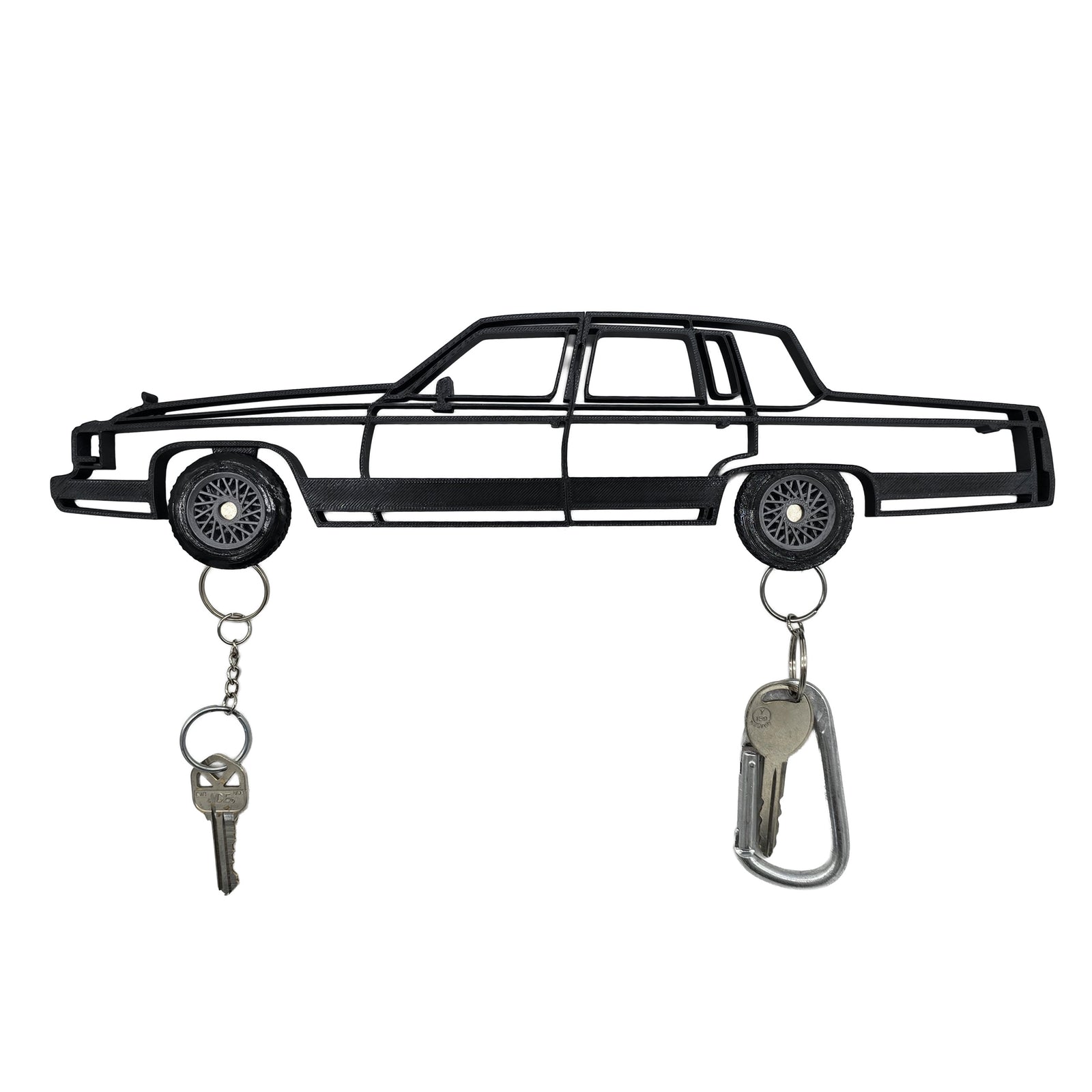 90-92 Cadillac Brougham Magnetic Key Hanger Wheel Keychain Set Wall Art Car Outline