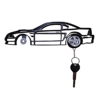 SN95 Mustang New Edge Magnetic Key Hanger Wheel Keychain Set Wall Art Car Outline