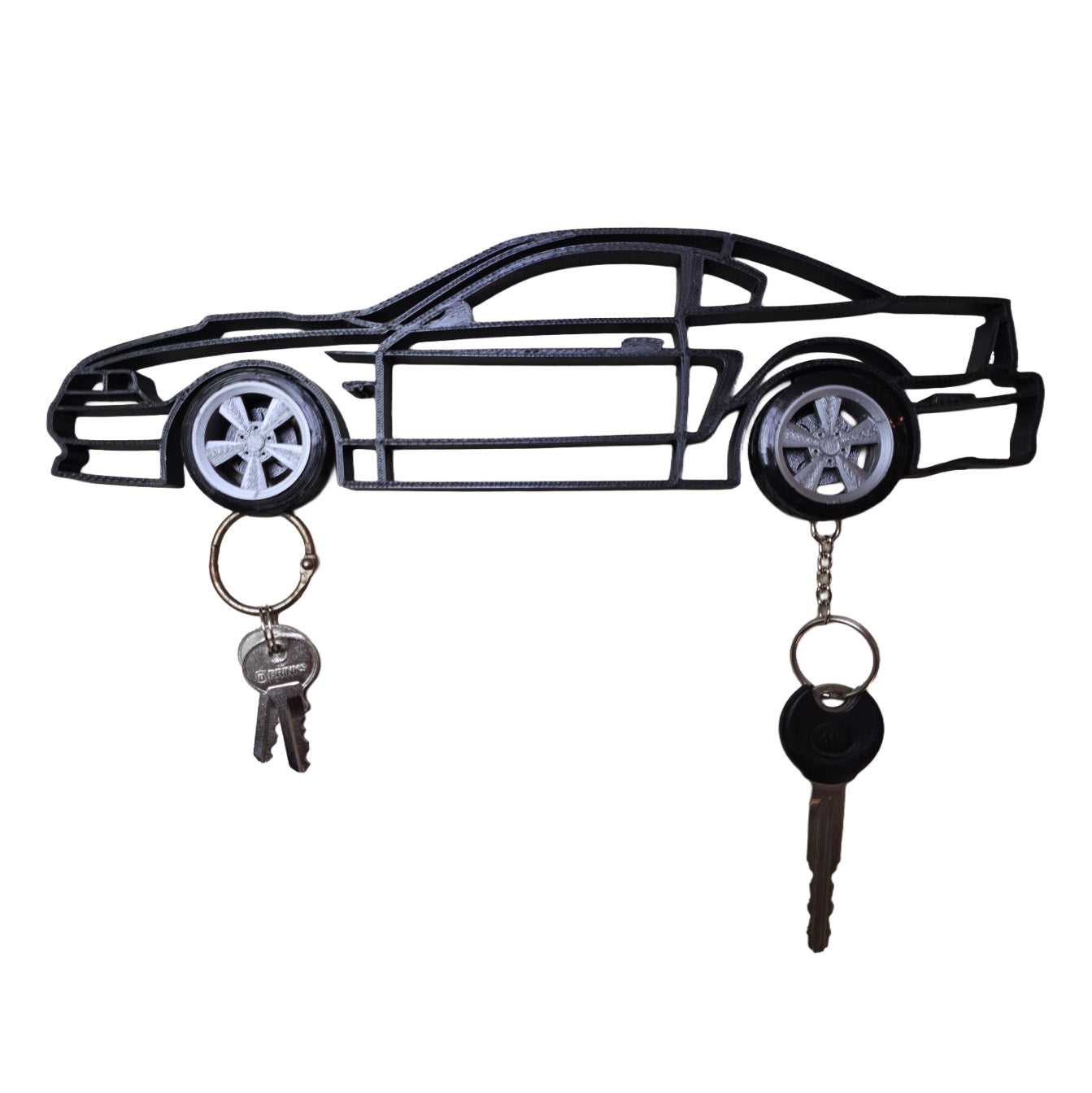 SN95 Mustang New Edge Magnetic Key Hanger Wheel Keychain Set Wall Art Car Outline