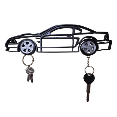 SN95 Mustang New Edge Magnetic Key Hanger Wheel Keychain Set Wall Art Car Outline