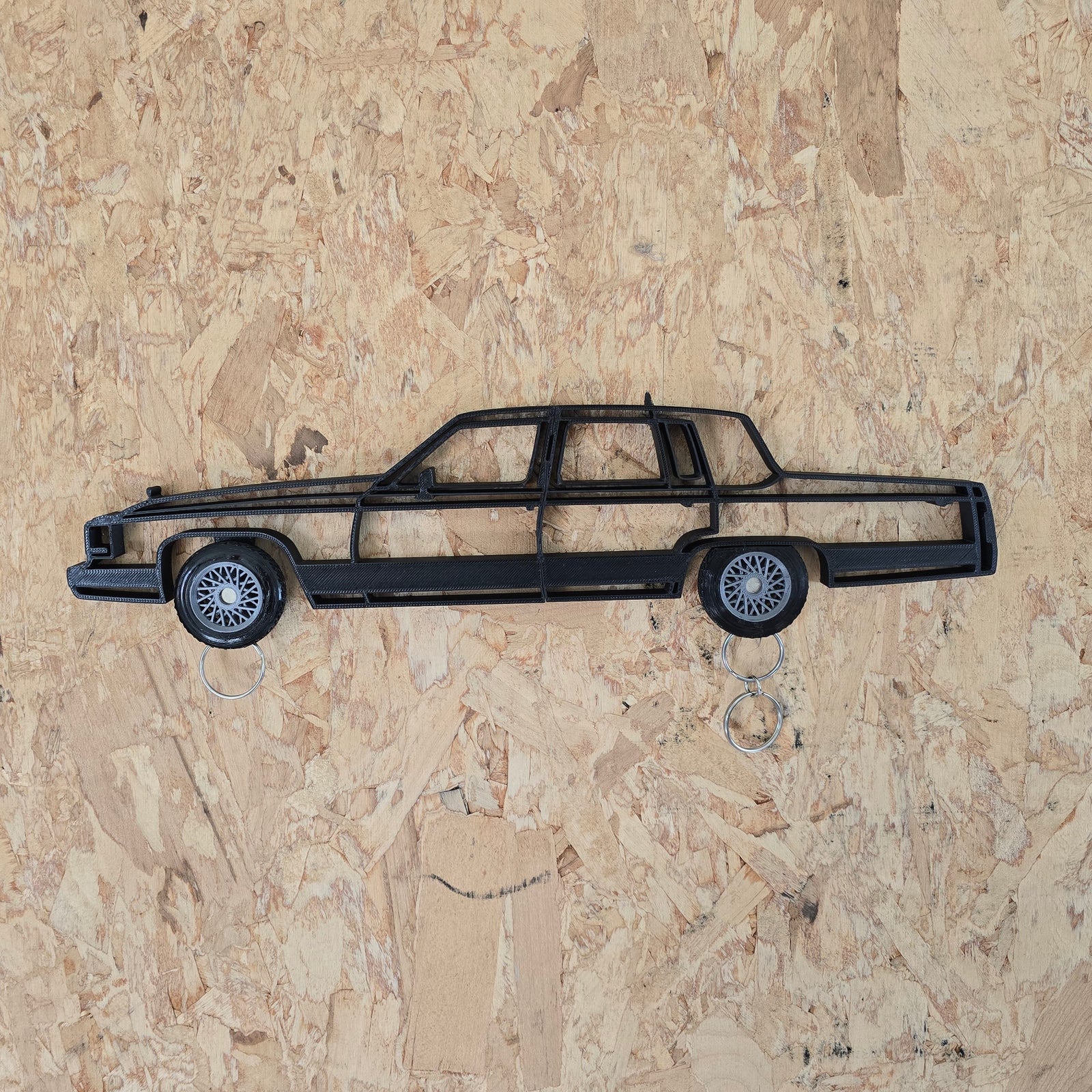 90-92 Cadillac Brougham Magnetic Key Hanger Wheel Keychain Set Wall Art Car Outline