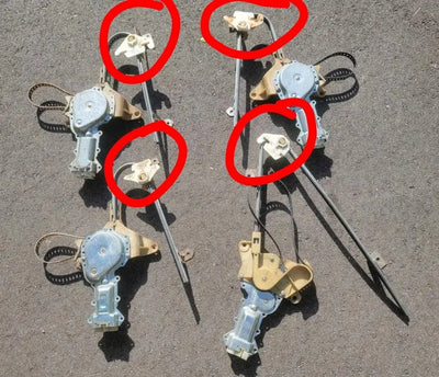 87-92 Cadillac Brougham Window Glass Brackets Pane Mount to Motor Rail (4)